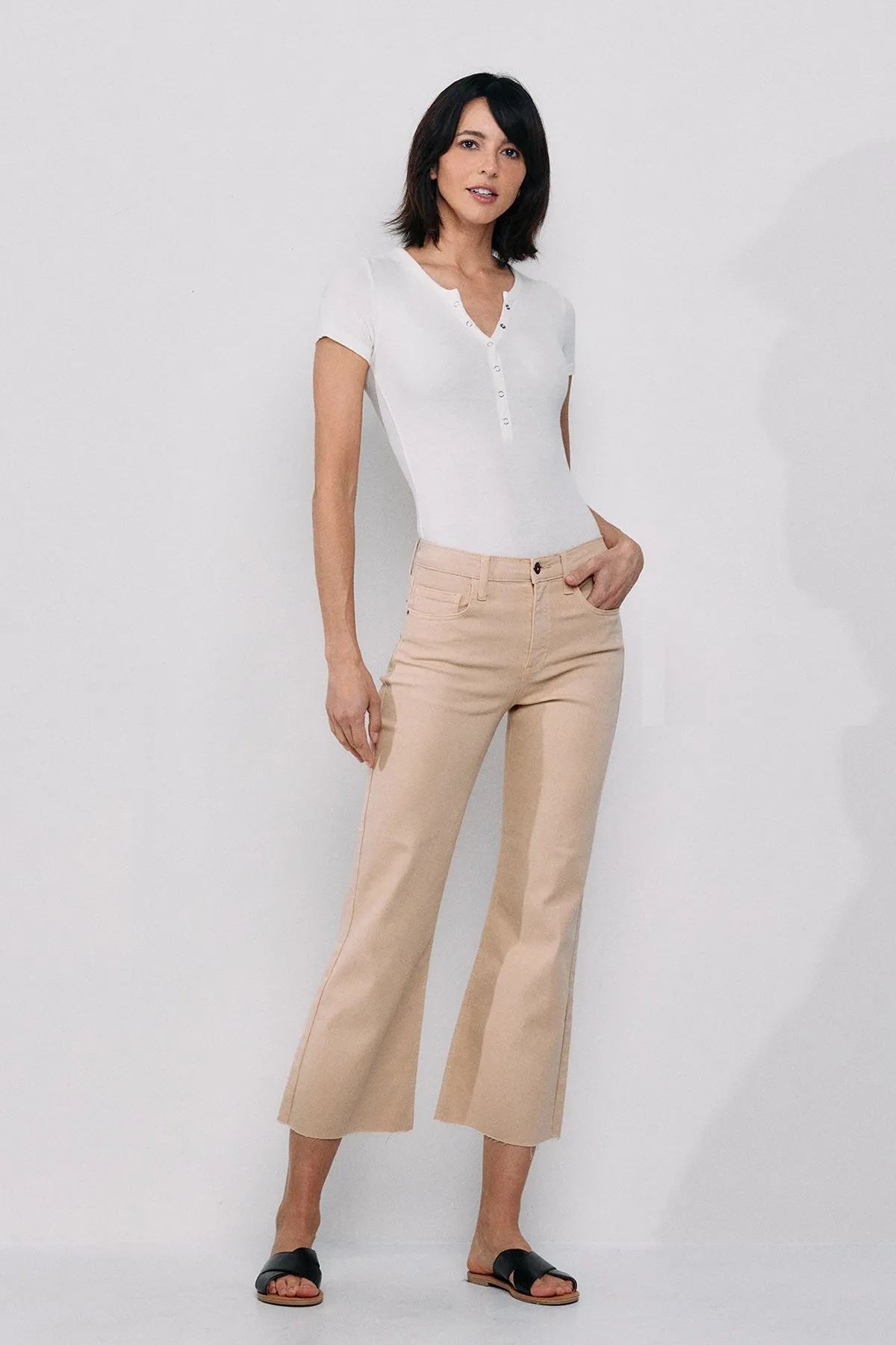 High Rise Kick Flare Fray Hem Jean