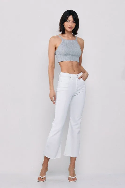 High Rise Kick Flare Fray Hem Jean