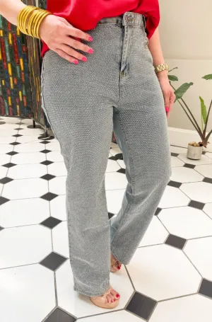 High Rise Rhinestones Denim Jeans