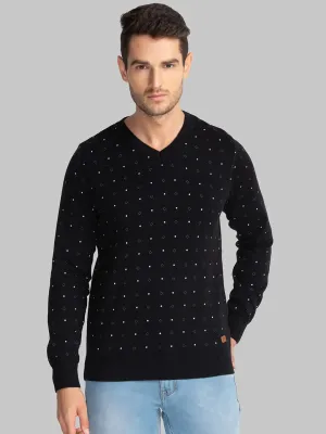 Men Black Print Cotton Full Sleeve Sweaters