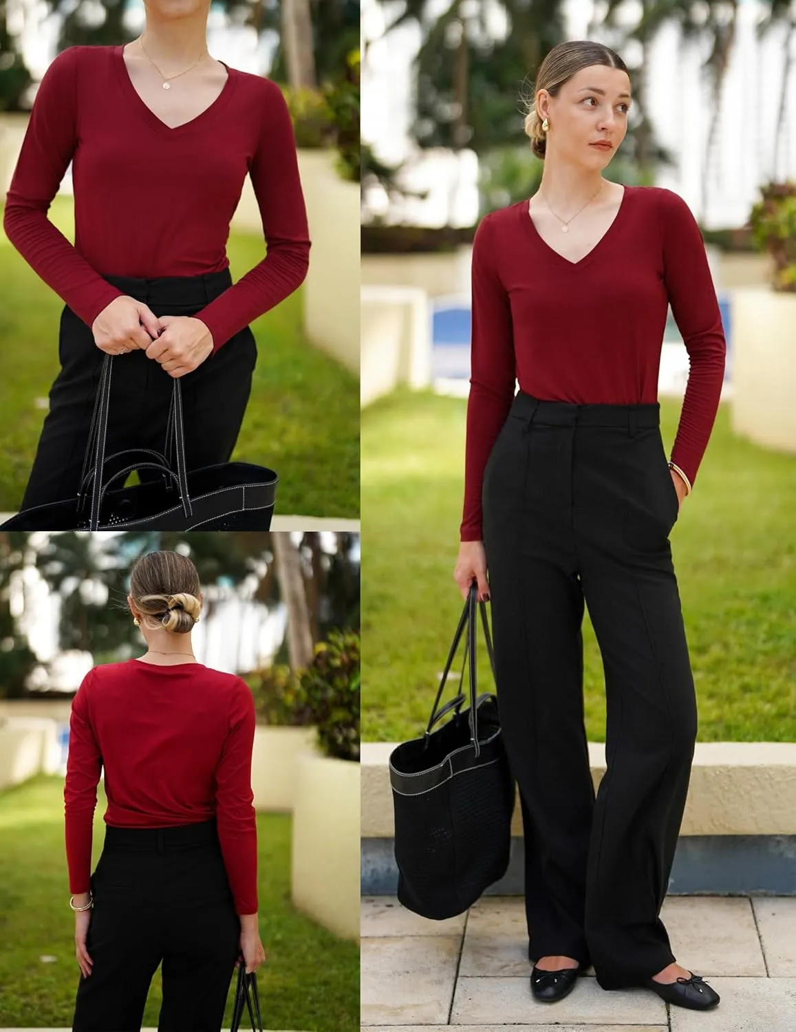 Zeagoo Womens T Shirts Long Sleeve V Neck Basic Tee Soft Casual Loose Fit Fall Tops Outfits 2024